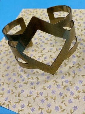Gold Tone Cuff Bracelet Wide Geometric Cut Out